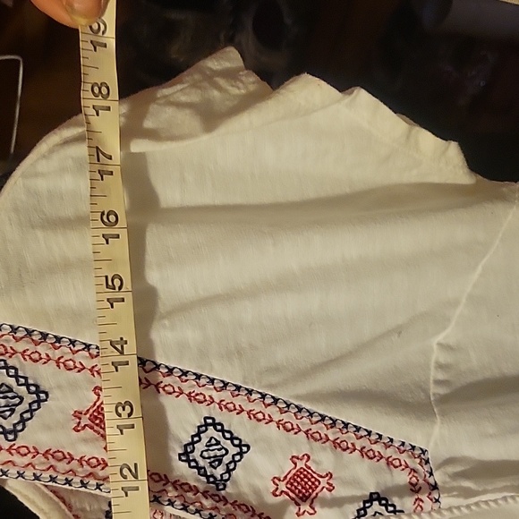 Sonoma white tie up v-neck pullover blouse with red and blue embroidery. - Picture 5 of 6